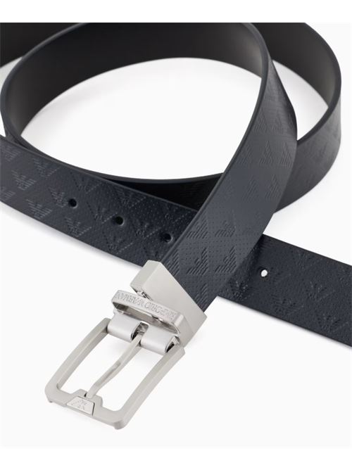 ALL OVER EMBOSSED EAGLE LEATHER BELT EMPORIO ARMANI | Y4S502.Y221E88017 BLU/NERO